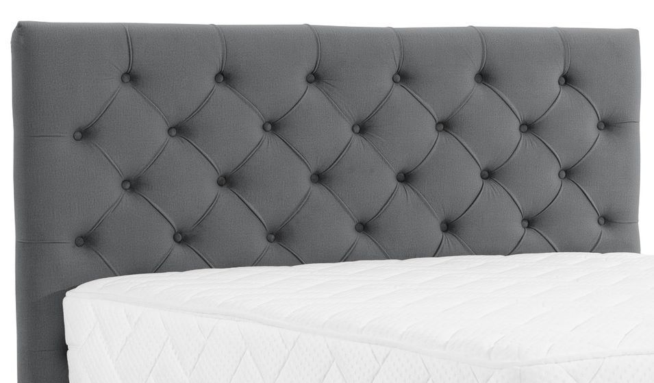 Lit continental capitonné tissu anthracite Pozza avec matelas 30 cm en latex et pied métal noir - Photo n°3