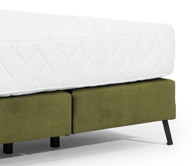 Lit continental capitonné tissu vert olive Pozza avec matelas 30 cm en latex et pied métal noir - Photo n°4