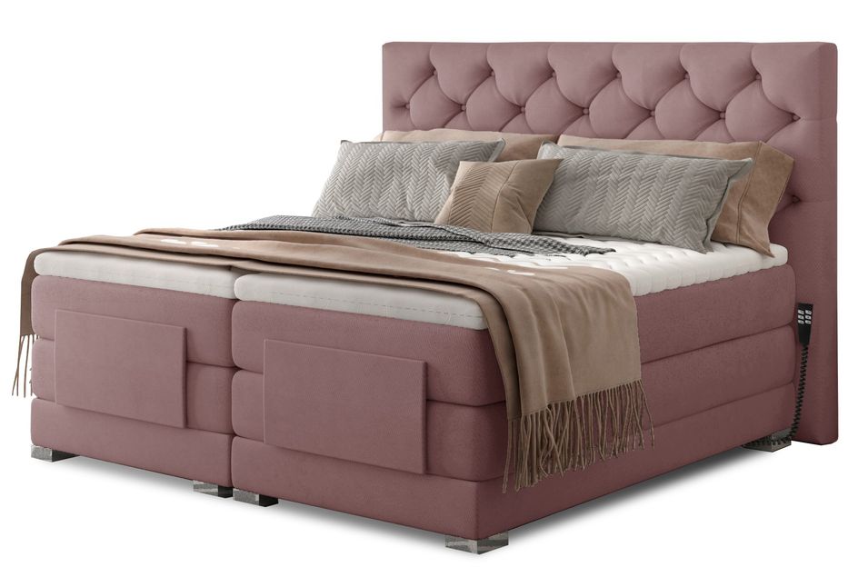 Lit continental électrique velours rose clair avec matelas et surmatelas Karmen - Photo n°1