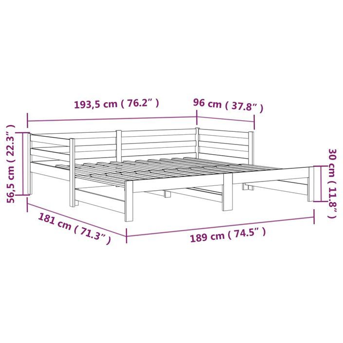 Lit coulissant Blanc 2x(90x190) cm Bois de pin massif - Photo n°12