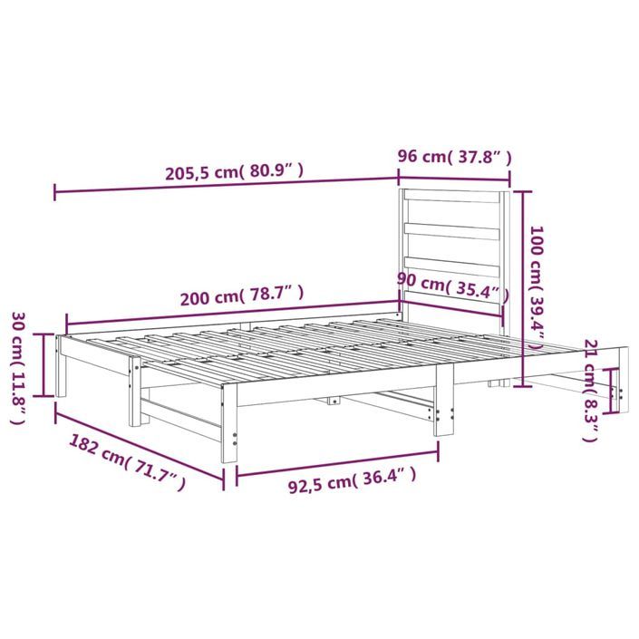 Lit coulissant Blanc 2x(90x200) cm Bois de pin massif 2 - Photo n°11