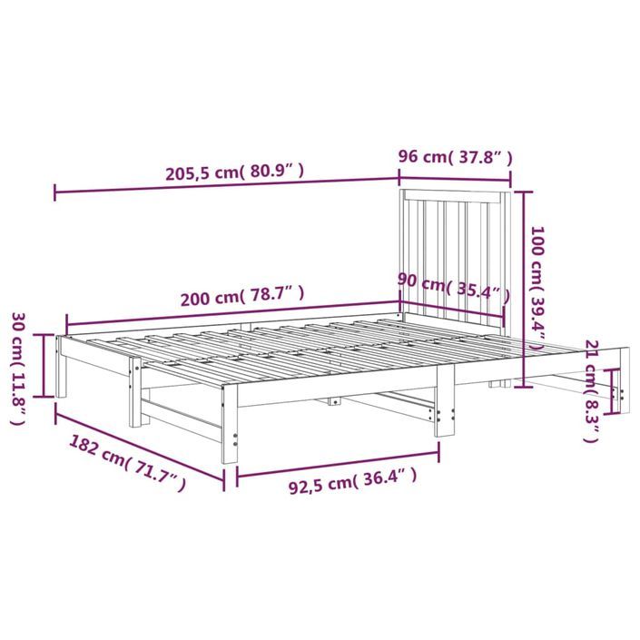 Lit coulissant Blanc 2x(90x200) cm Bois de pin massif 3 - Photo n°11