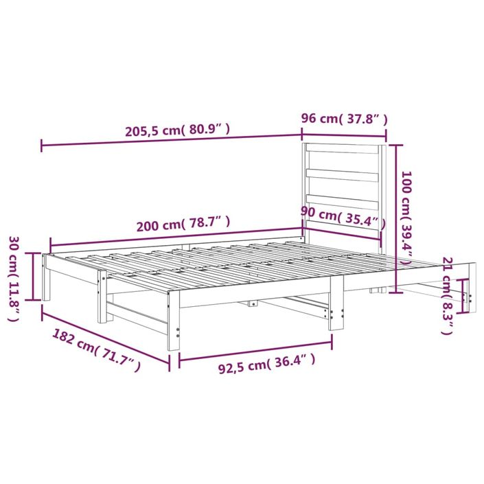 Lit coulissant Marron miel 2x(90x200) cm Bois de pin solide - Photo n°9