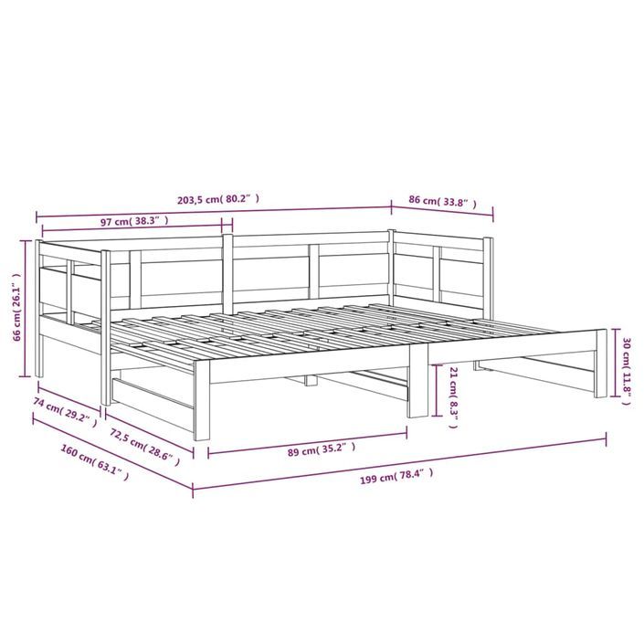 Lit coulissant Marron miel Bois de pin massif 2x(80x200) cm - Photo n°11