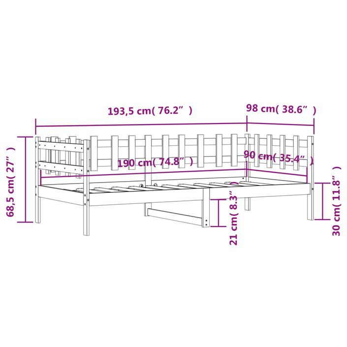 Lit de jour 90x190 cm Bois de pin massif - Photo n°10