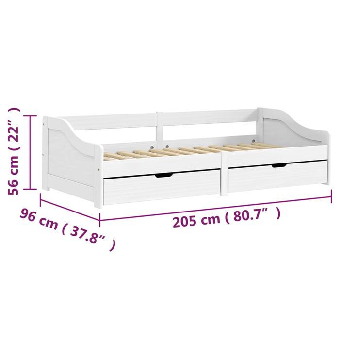 Lit de jour avec 2 tiroirs IRUN blanc 90x200 cm bois pin massif - Photo n°8