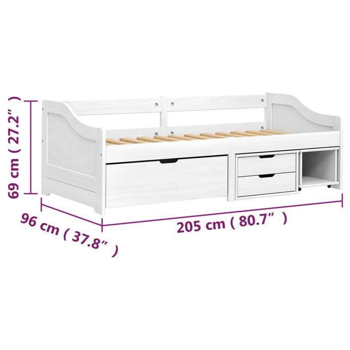 Lit de jour avec 3 tiroirs IRUN blanc 90x200 cm bois pin massif - Photo n°8