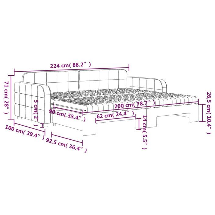 Lit de jour avec gigogne et matelas gris clair 90x200cm velours - Photo n°12