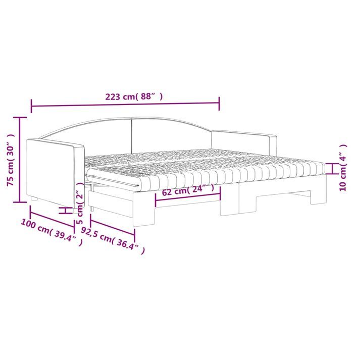 Lit de jour avec gigogne et matelas gris foncé 90x200 cm tissu - Photo n°12