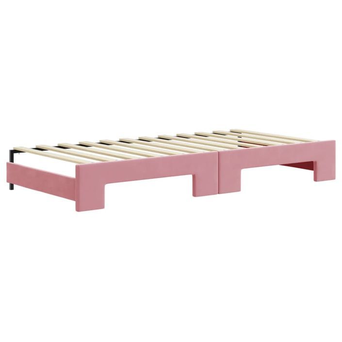 Lit de jour avec gigogne et matelas rose 90x200 cm velours - Photo n°5