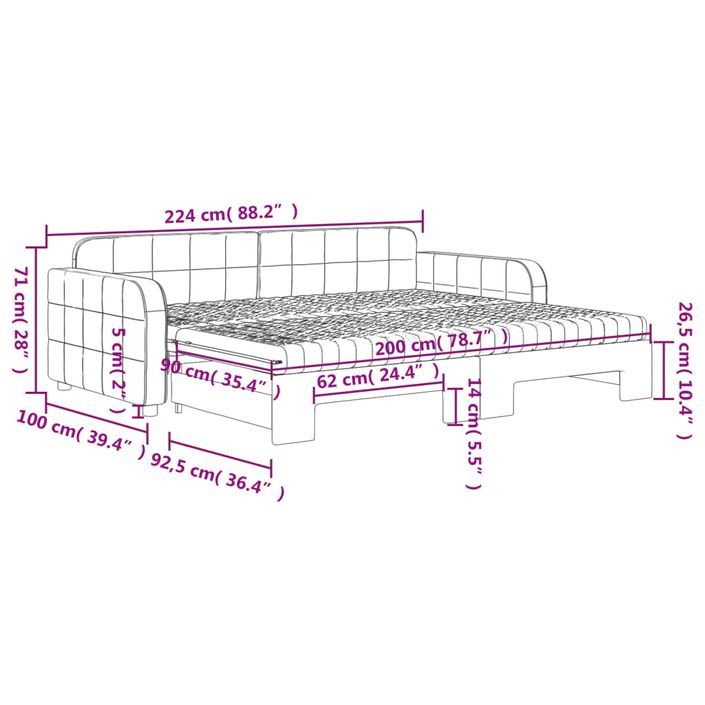 Lit de jour avec gigogne et matelas rose 90x200 cm velours - Photo n°12