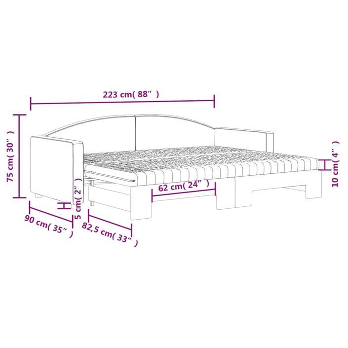 Lit de jour avec gigogne et matelas taupe 80x200 cm tissu - Photo n°12