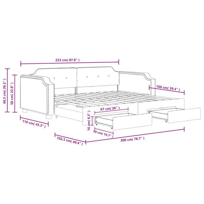 Lit de jour avec gigogne et tiroirs sans matelas 100x200 cm - Photo n°12