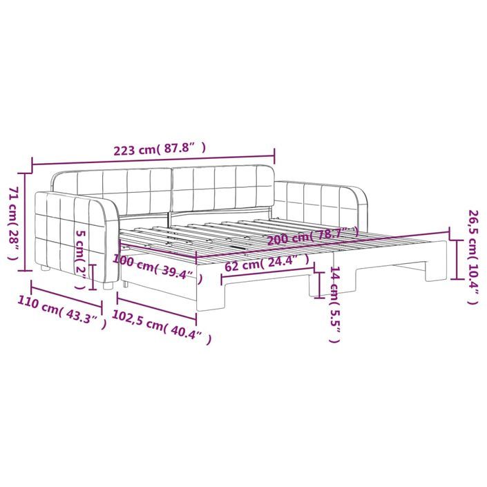 Lit de jour avec gigogne sans matelas gris clair 100x200 cm - Photo n°11