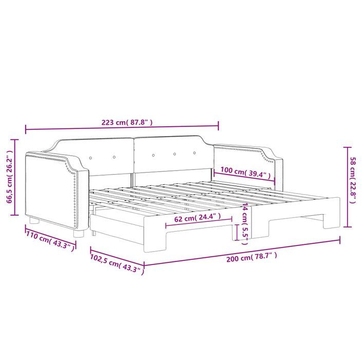 Lit de jour avec gigogne sans matelas gris clair 100x200 cm - Photo n°11