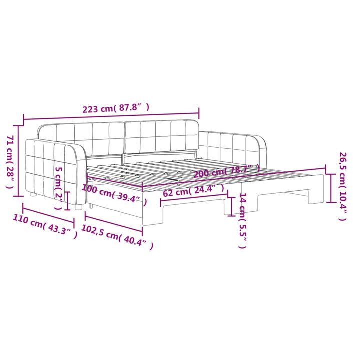 Lit de jour avec gigogne sans matelas gris foncé 100x200 cm - Photo n°11