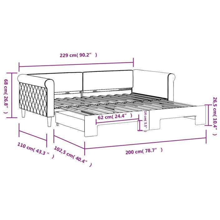 Lit de jour avec gigogne sans matelas gris foncé 100x200 cm - Photo n°11