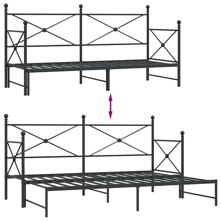 Lit de jour avec gigogne sans matelas noir 90x200 cm acier - Photo n°9