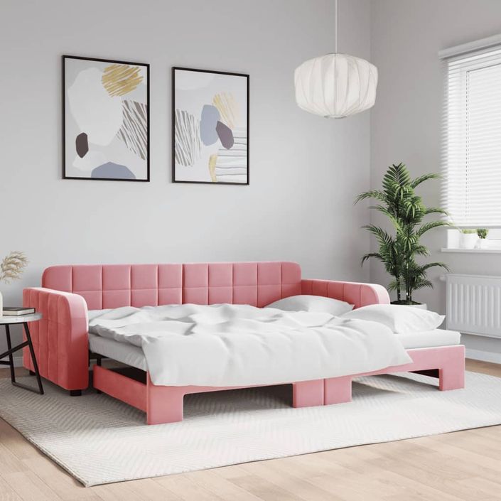 Lit de jour avec gigogne sans matelas rose 90x200 cm - Photo n°1