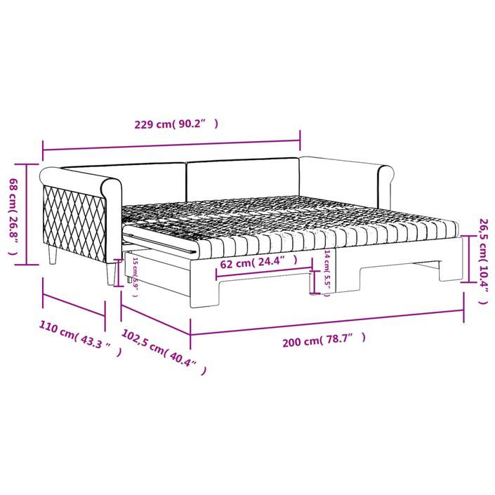 Lit de jour avec lit gigogne et matelas bleu 100x200 cm velours - Photo n°12