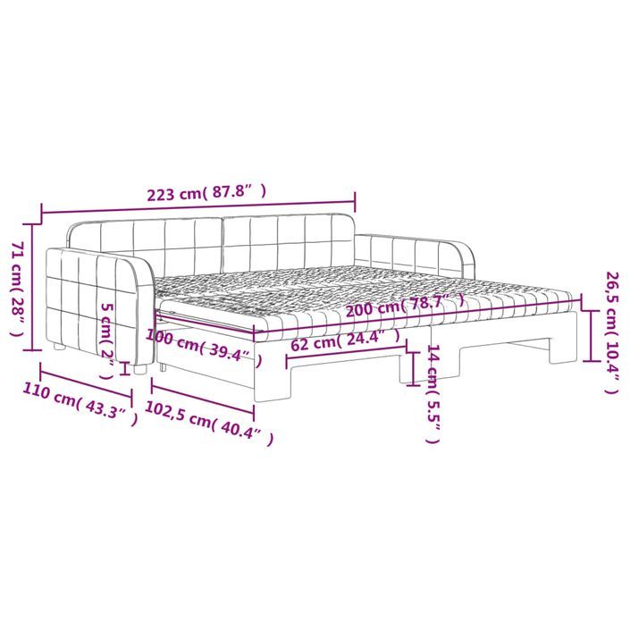 Lit de jour avec lit gigogne et matelas noir 100x200 cm velours - Photo n°12