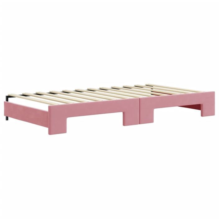 Lit de jour avec lit gigogne et matelas rose 100x200 cm velours - Photo n°5