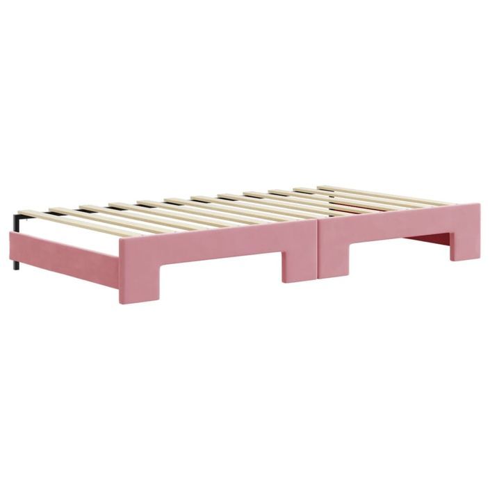 Lit de jour avec lit gigogne et matelas rose 100x200 cm velours - Photo n°5