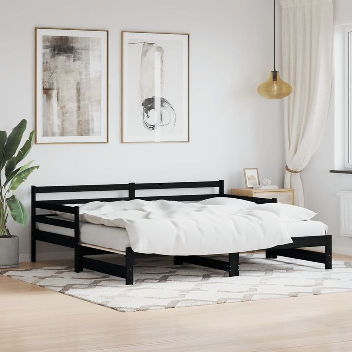 Lit de jour avec lit gigogne noir 90x200 cm bois de pin massif - Photo n°2