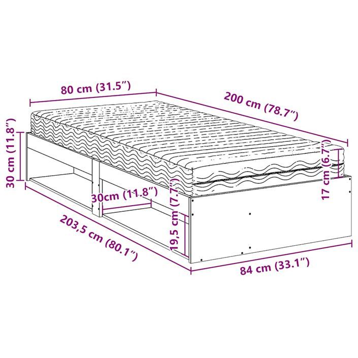 Lit de jour avec matelas 80x200 cm bois de pin massif - Photo n°13