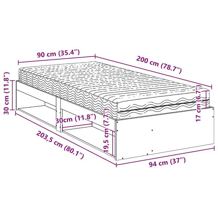 Lit de jour avec matelas 90x200 cm bois de pin massif - Photo n°13