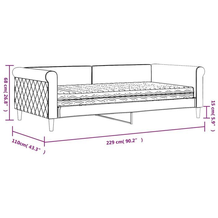 Lit de jour avec matelas bleu 100x200 cm velours - Photo n°12