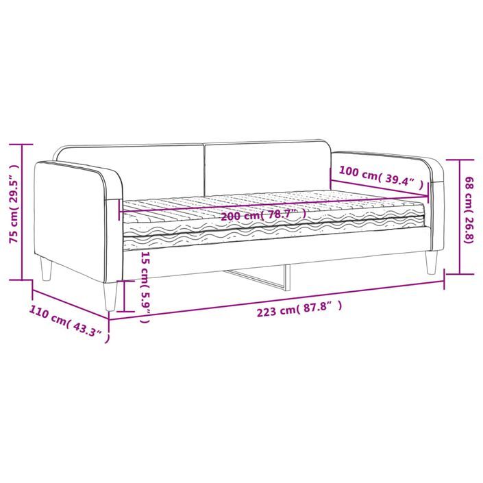 Lit de jour avec matelas crème 100x200 cm tissu - Photo n°12