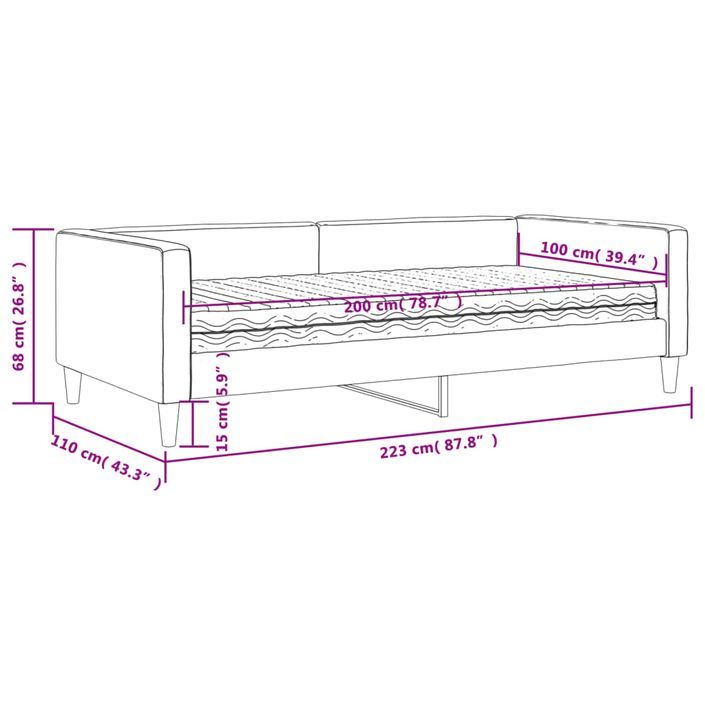 Lit de jour avec matelas gris clair 100x200 cm tissu - Photo n°12