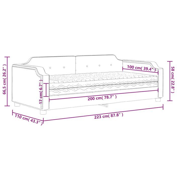 Lit de jour avec matelas gris clair 100x200 cm tissu - Photo n°12