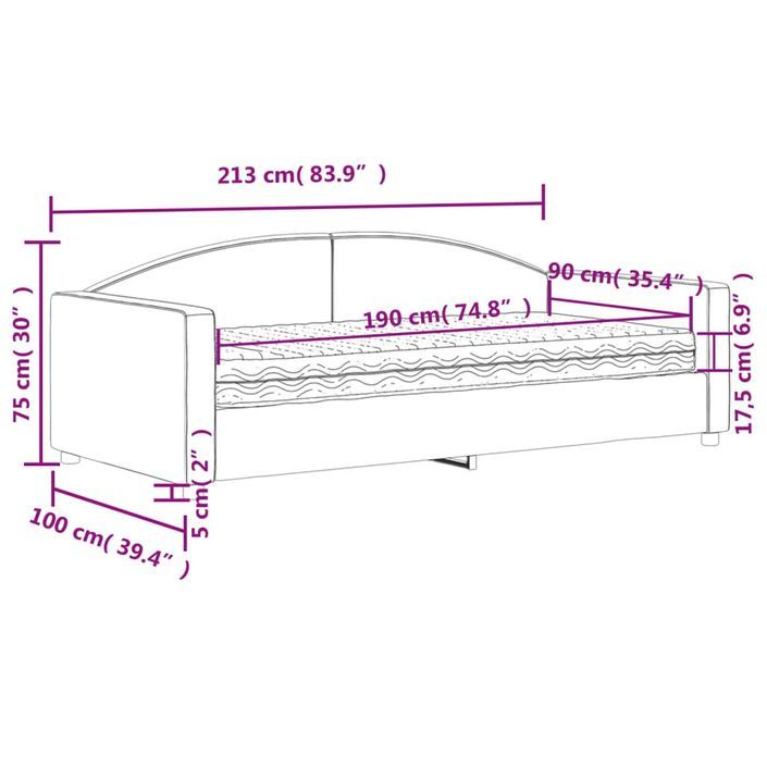 Lit de jour avec matelas gris clair 90x190 cm tissu - Photo n°12