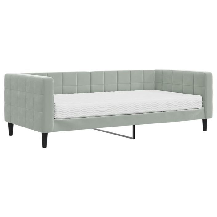 Lit de jour avec matelas gris clair 90x190 cm velours - Photo n°2