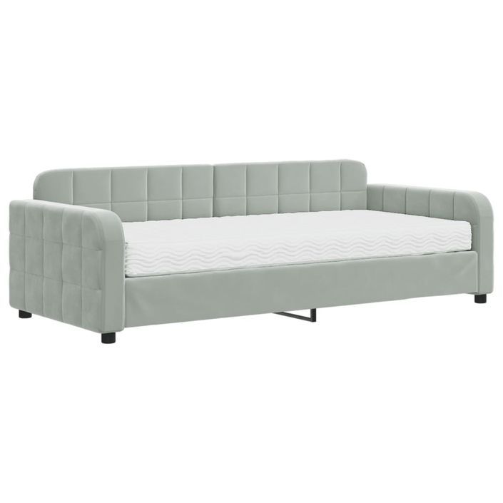 Lit de jour avec matelas gris clair 90x200 cm velours - Photo n°2