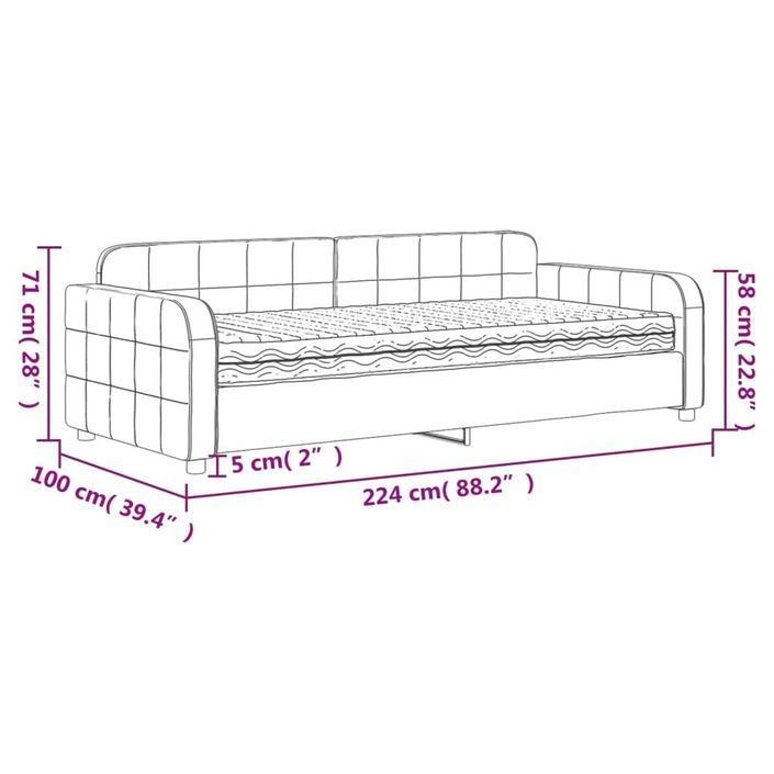 Lit de jour avec matelas gris clair 90x200 cm velours - Photo n°12