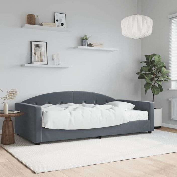 Lit de jour avec matelas gris foncé 100x200 cm velours - Photo n°1