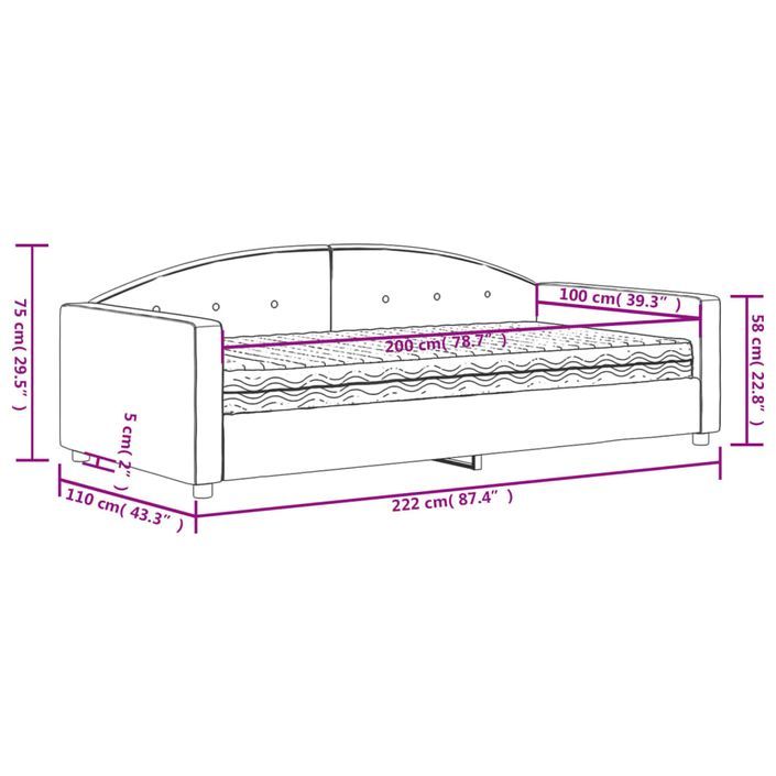 Lit de jour avec matelas gris foncé 100x200 cm velours - Photo n°11