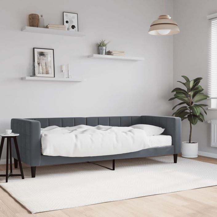 Lit de jour avec matelas gris foncé 80x200 cm velours - Photo n°1