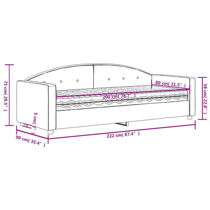 Lit de jour avec matelas gris foncé 80x200 cm velours - Photo n°11