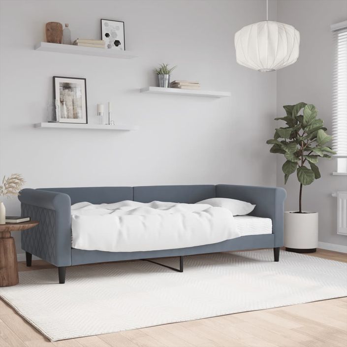 Lit de jour avec matelas gris foncé 90x190 cm velours - Photo n°1