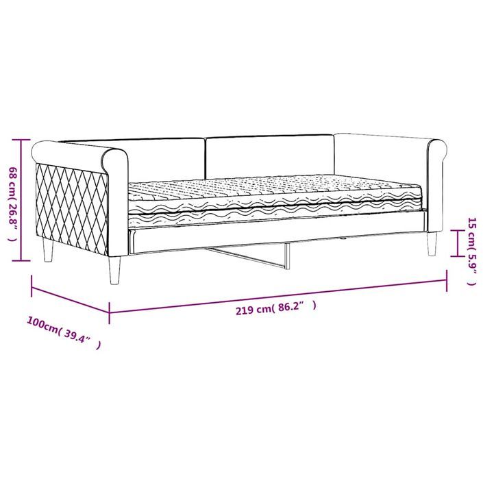 Lit de jour avec matelas gris foncé 90x190 cm velours - Photo n°12