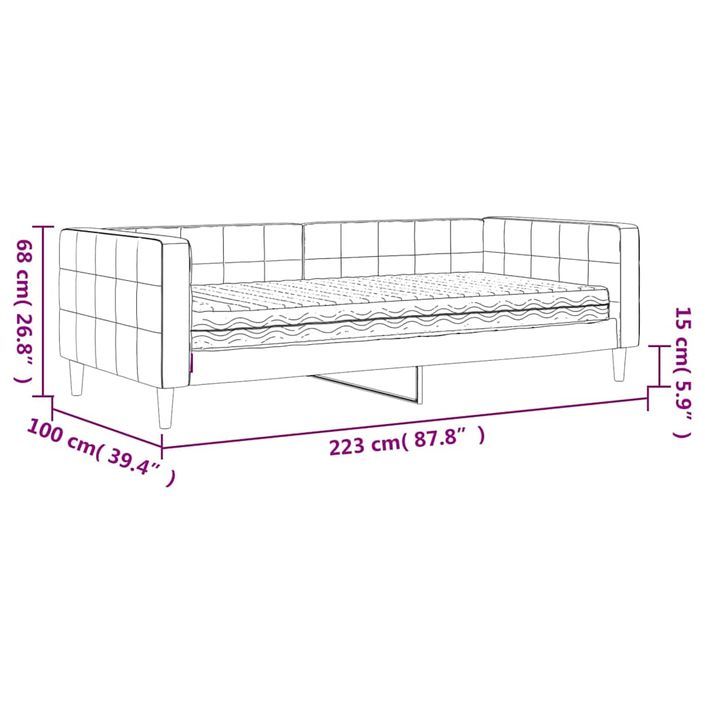 Lit de jour avec matelas gris foncé 90x200 cm velours - Photo n°12