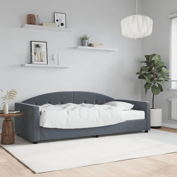 Lit de jour avec matelas gris foncé 90x200 cm velours - Photo n°1