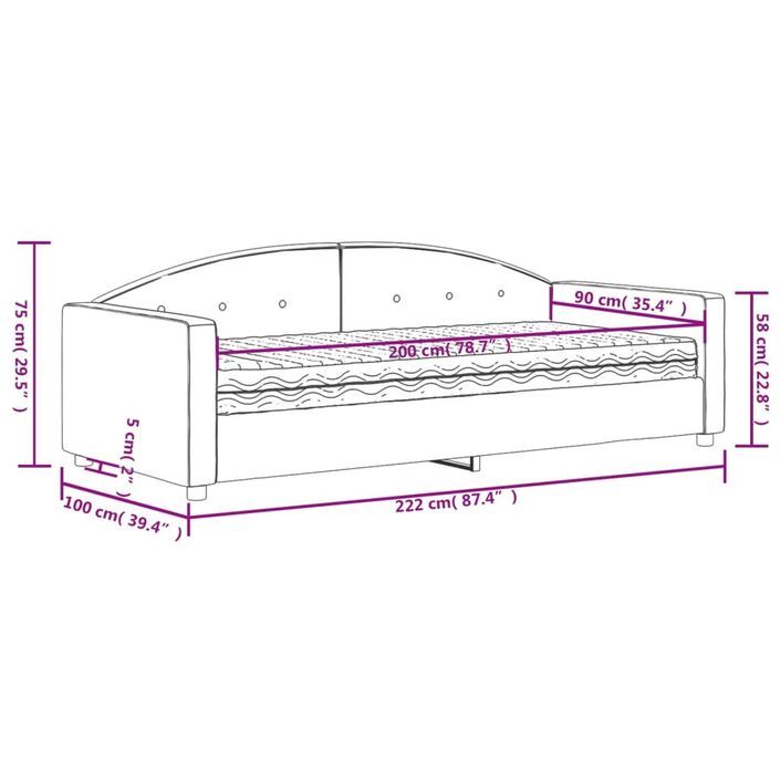 Lit de jour avec matelas gris foncé 90x200 cm velours - Photo n°11