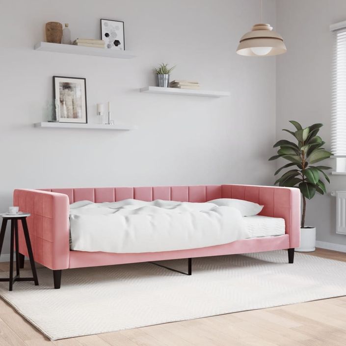 Lit de jour avec matelas rose 100x200 cm velours - Photo n°1