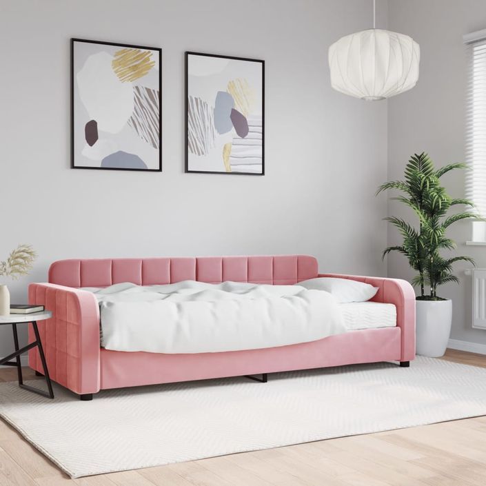 Lit de jour avec matelas rose 90x200 cm velours - Photo n°1