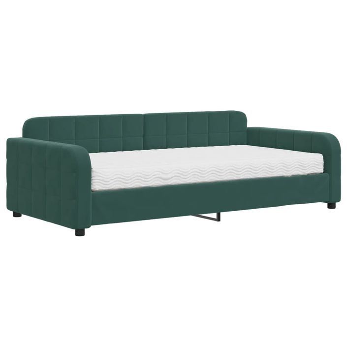 Lit de jour avec matelas vert foncé 100x200 cm velours - Photo n°2